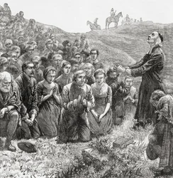 Réunion de prière des Covenanters au XVIIe siècle, illustration de 